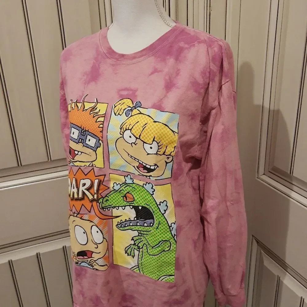 Nickelodeon Rugrats Tie Dye Pink Size Large Chuckie Angelica Tommy and Reptar